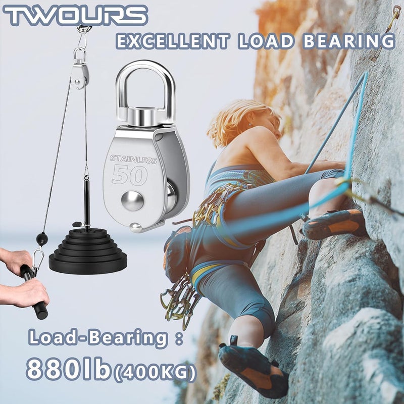 Twours Pulley 304 Stainless Steel Single Pulley Block M50 Small Heavy Duty Swivel Bearing Pulley System for Rigging, Lifting, Cargo Transportation,Gym Equipment (M50 5PCS) - Image 3